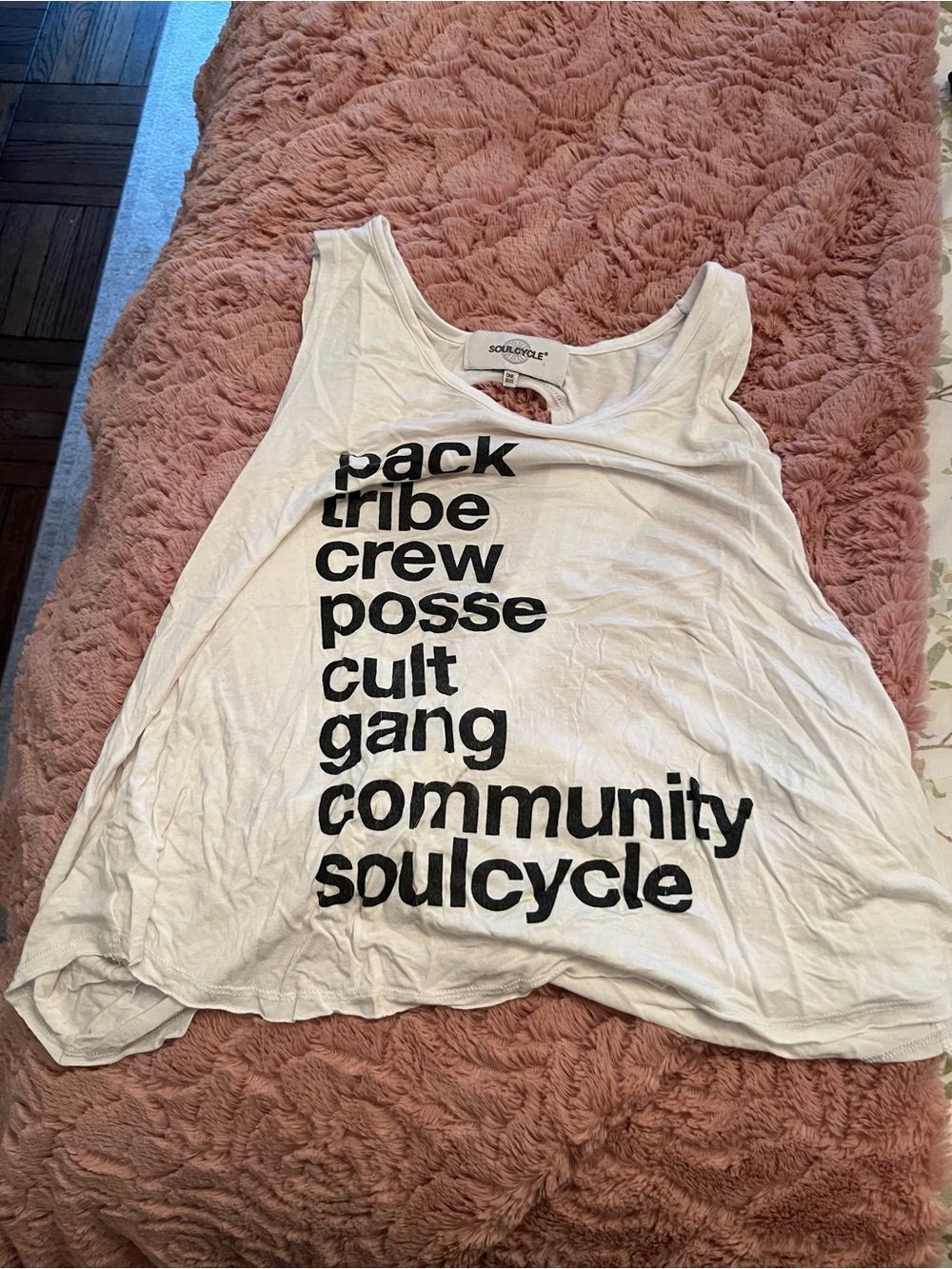 soulcycle White Tank Top with Black Block Text one size